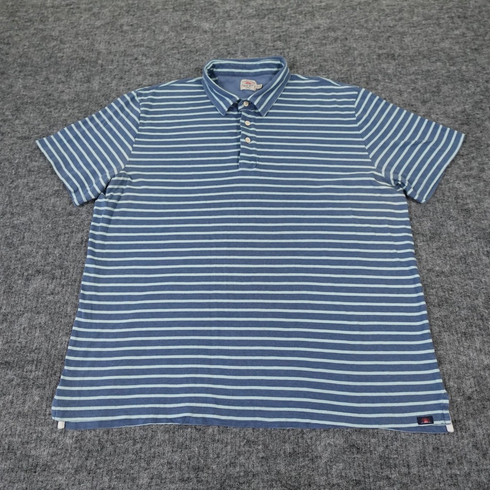 Faherty Retreat Stripe Polo‎ Shirt Mens Extra Large Blue Sunwashed Cotton Casual